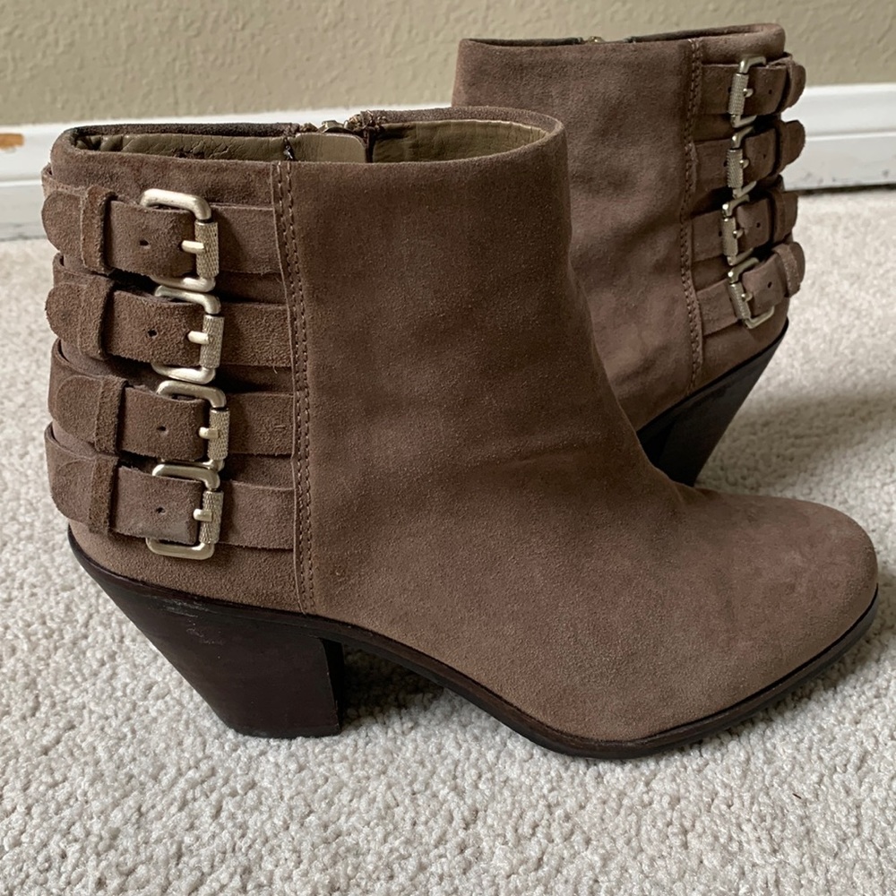 Sam Edelman Tan Suede Booties with Silver Buckles